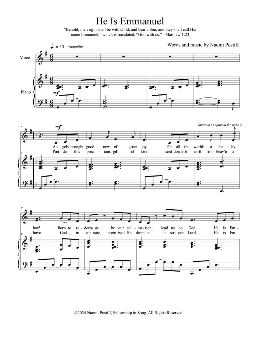 He Is Emmanuel - Christmas Vocal Solo Medium Voice scores gallery preview page 1