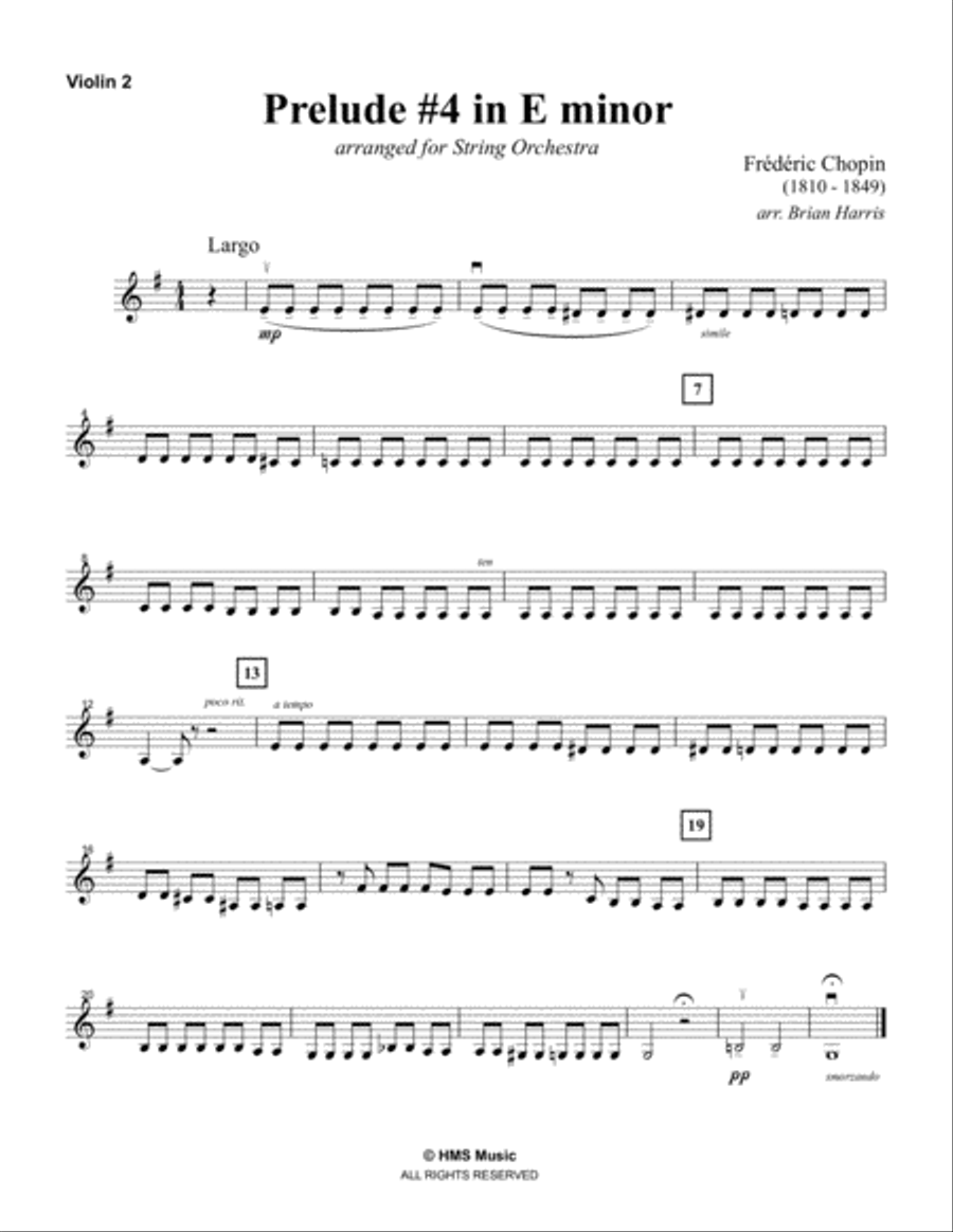 PRELUDE #4 IN E MINOR - Frederic Chopin - arranged for string orchestra (score, parts, and license) String Orchestra scores gallery preview page 5