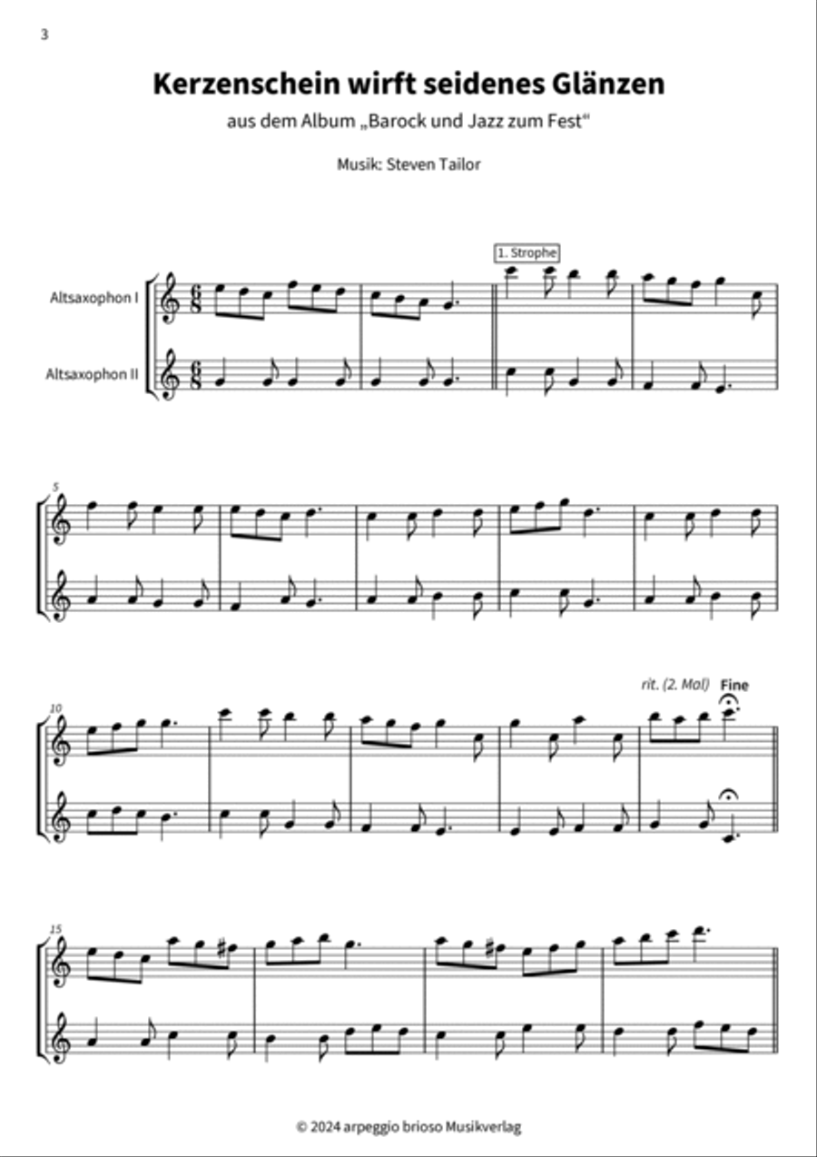 Kerzenschein wirft seidenes Glänzen Alto Saxophone scores gallery preview page 4
