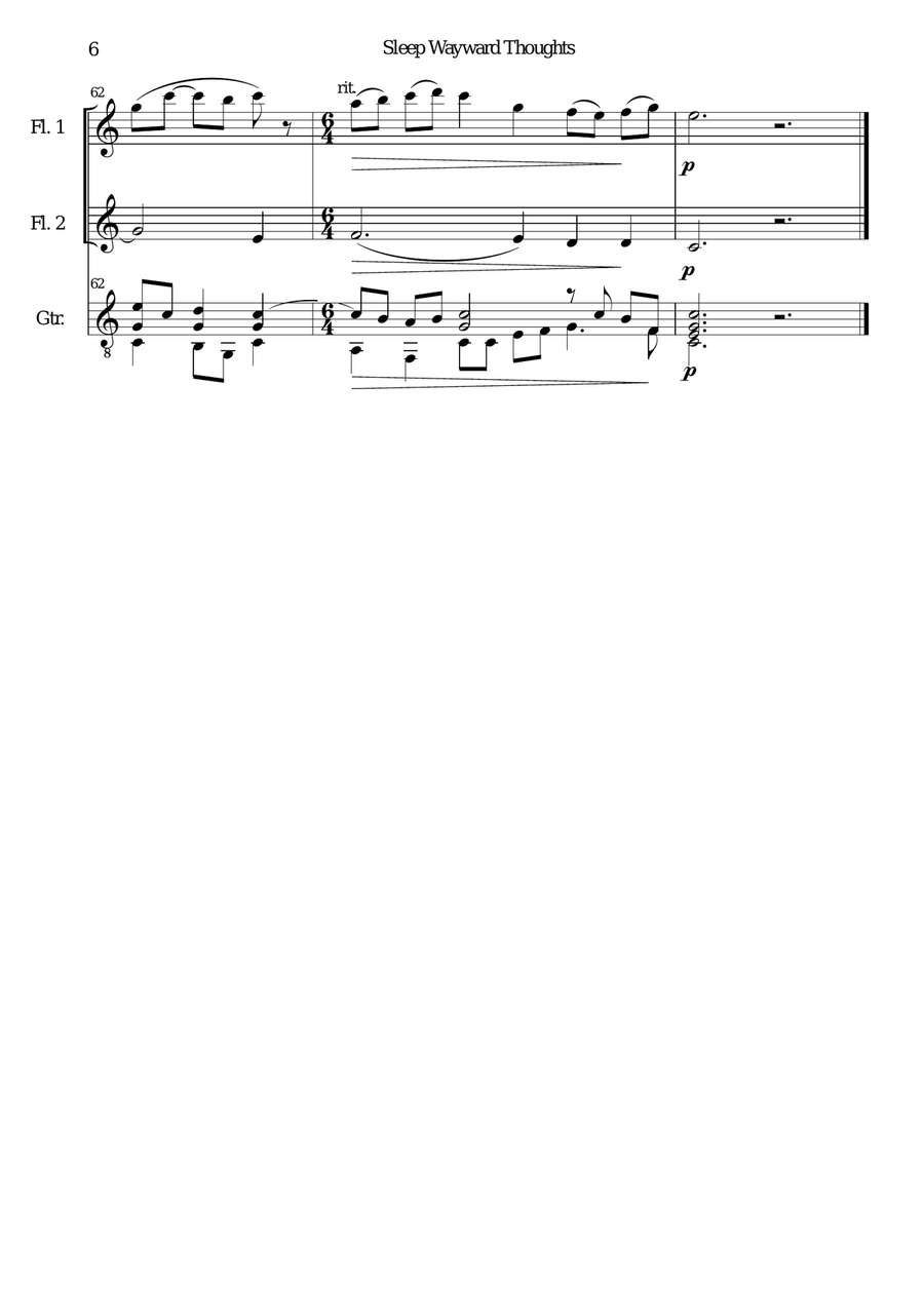 Sleep wayward thoughts for 2 flutes and guitar Flute scores gallery preview page 6