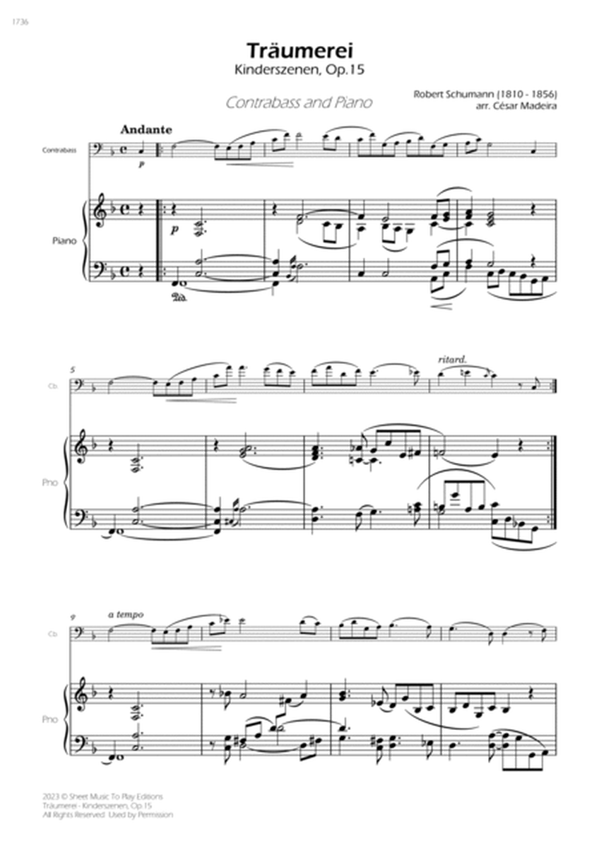 Traumerei by Schumann - Contrabass and Piano (Full Score and Parts) image number null