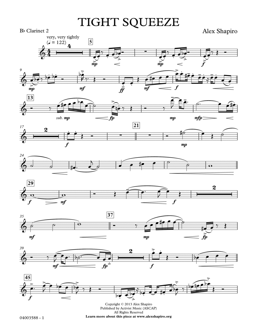 Tight Squeeze - Bb Clarinet 2 Concert Band scores gallery preview page 1