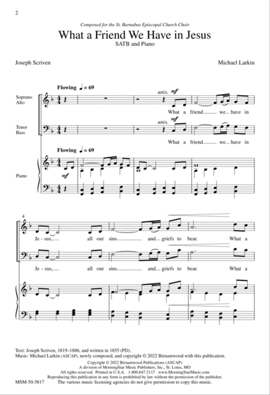 What a Friend We Have in Jesus 4-Part scores gallery preview page 2