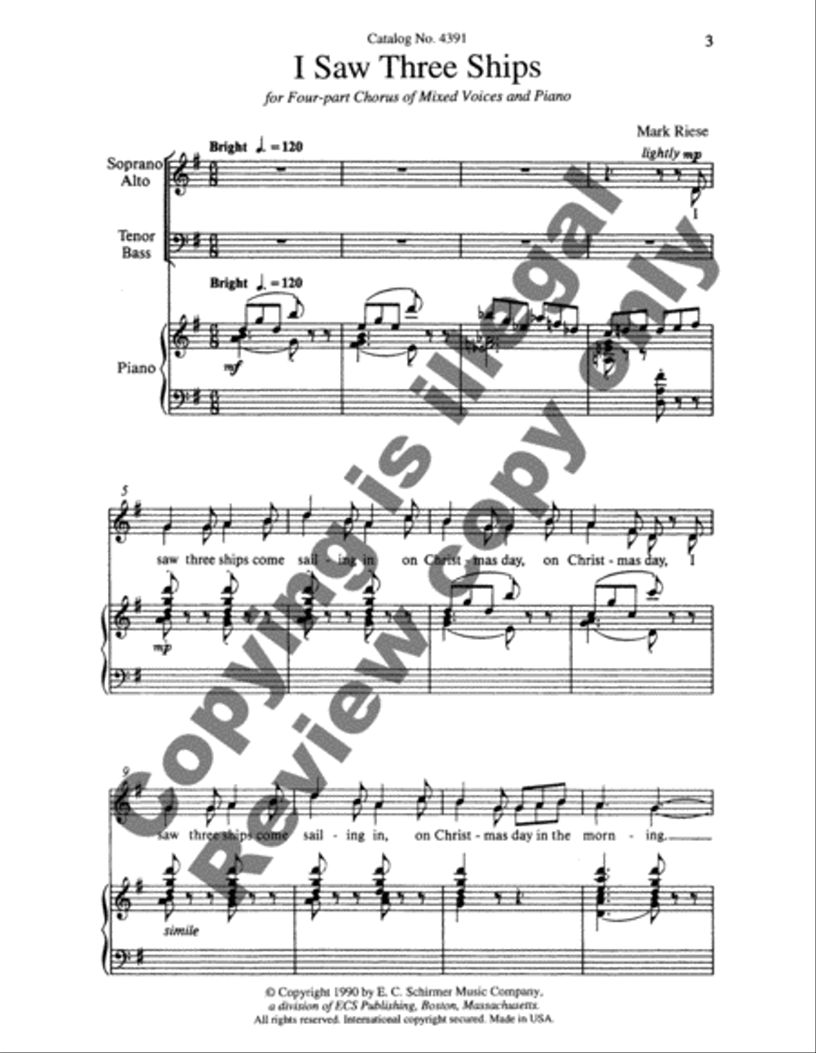 Christmas Trilogy: 1. I Saw Three Ships 4-Part scores gallery preview page 3