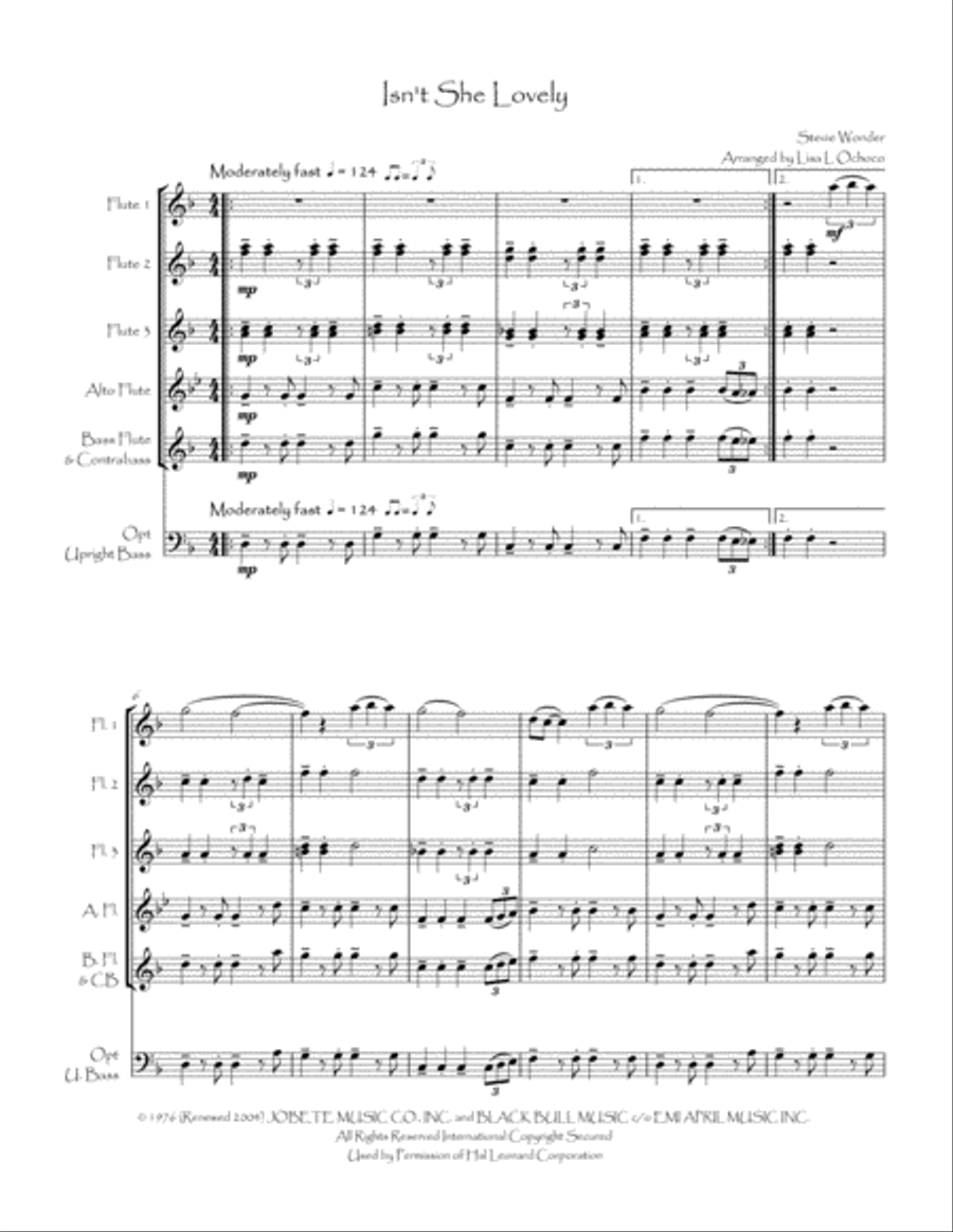 Isn't She Lovely Isn't She Lovely Flute Choir scores gallery preview page 3