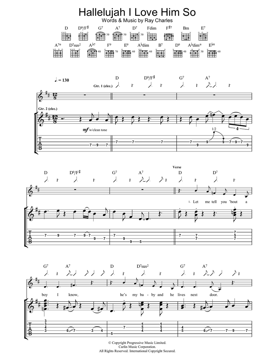 Hallelujah I Love Him So Acoustic Guitar scores gallery preview page 1