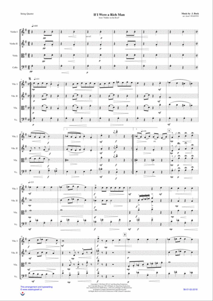 If I Were A Rich Man String Quartet scores gallery preview page 1