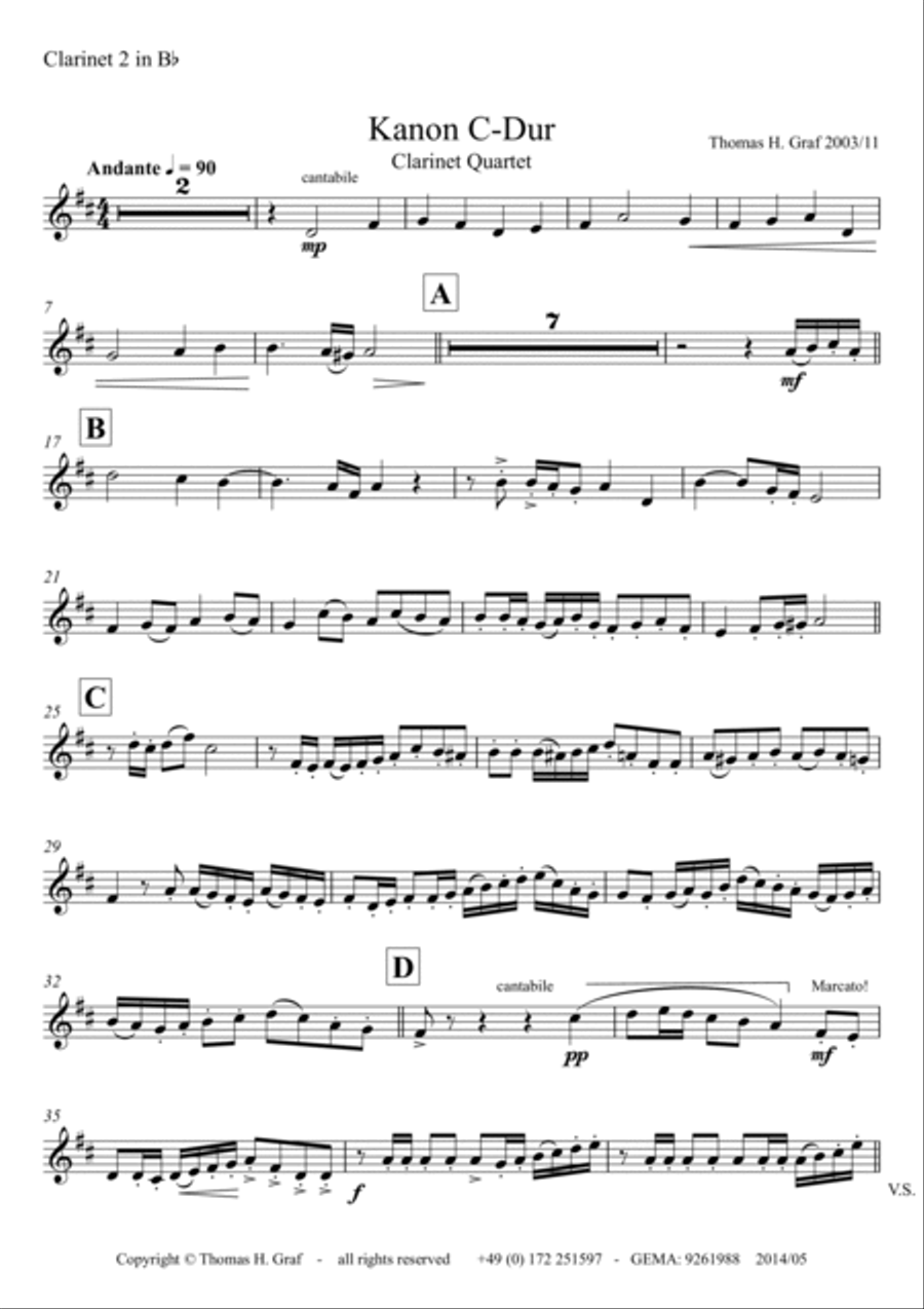 Canon C-Major, Kanon C-Dur, Clarinet Quartet Clarinet Quartet scores gallery preview page 6