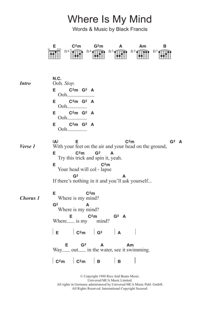 Where Is My Mind? Where Is My Mind? Guitar scores gallery preview page 1