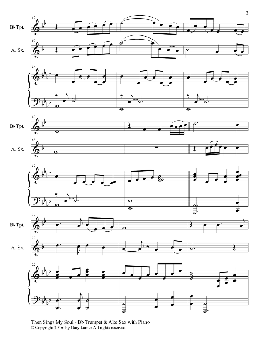Trios for 3 GREAT HYMNS (Bb Trumpet & Alto Sax with Piano and Parts) Alto Saxophone scores gallery preview page 4