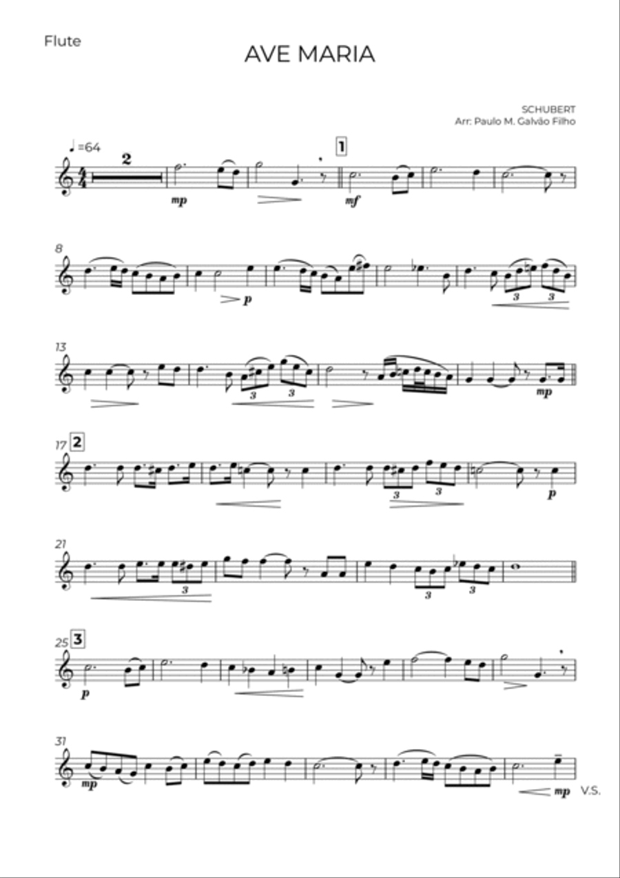 AVE MARIA - SCHUBERT – FLUTE, VIOLIN, VIOLA & CELLO Small Ensemble scores gallery preview page 6