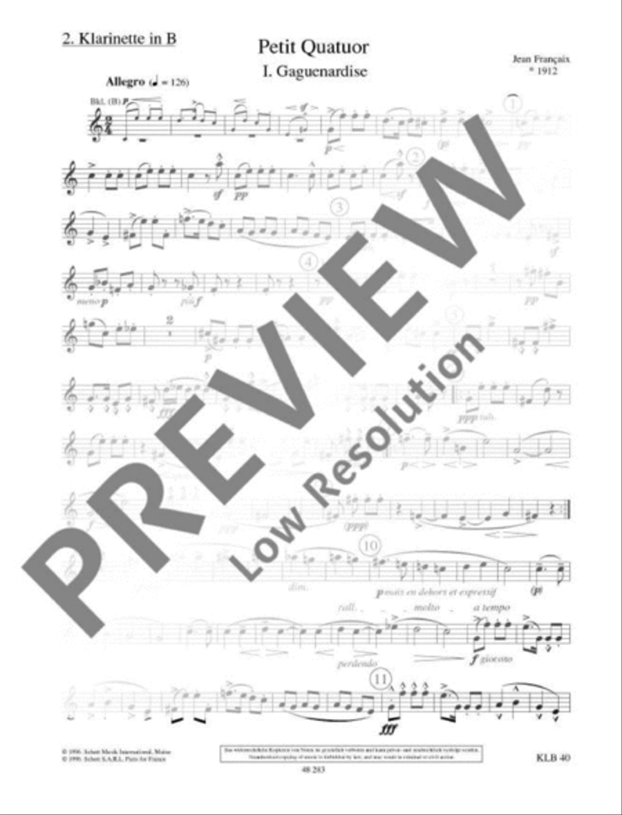 Petit Quatuor B-Flat Clarinet scores gallery preview page 17