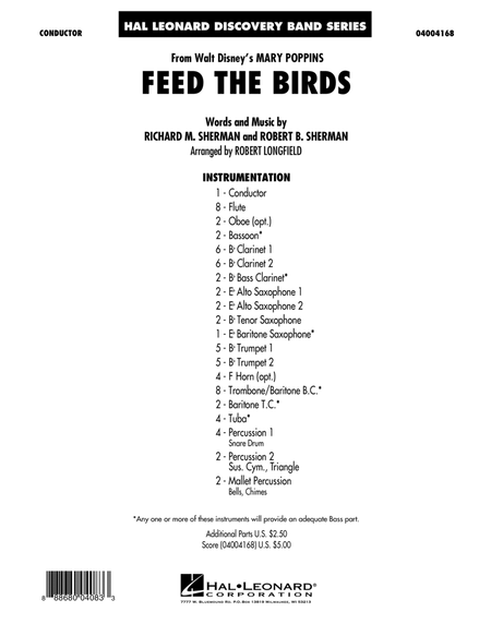 Feed the Birds (from Mary Poppins) - Conductor Score (Full Score)