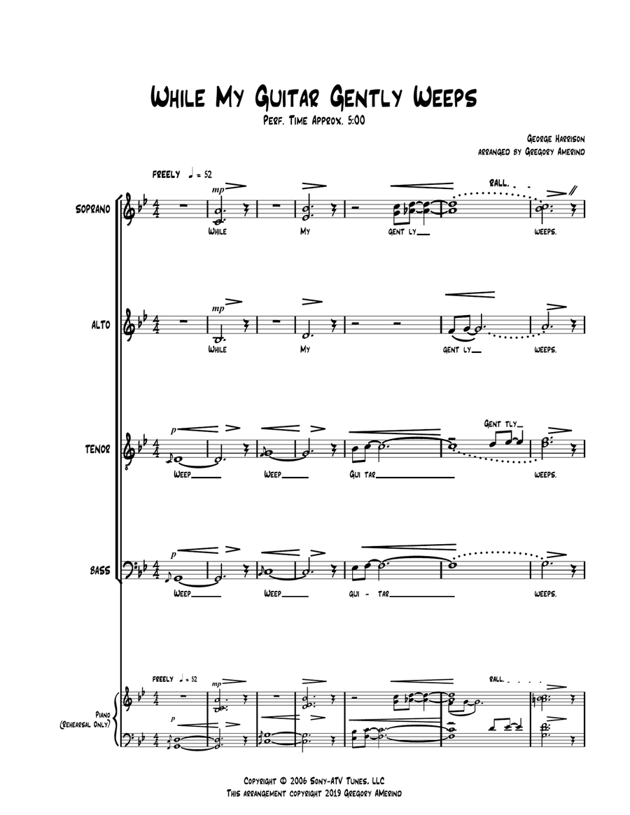 While My Guitar Gently Weeps 4-Part scores gallery preview page 1