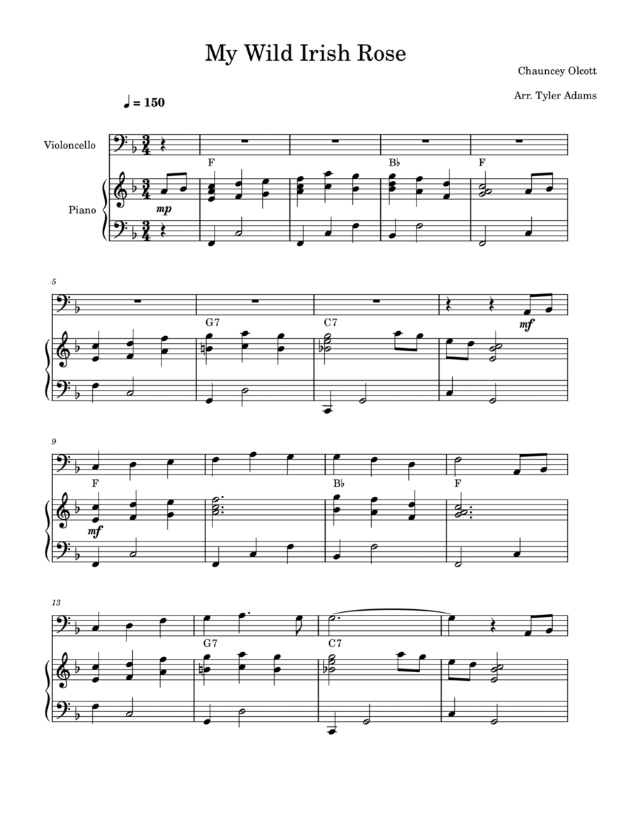 My Wild Irish Rose (Cello and Piano) Piano scores gallery preview page 1