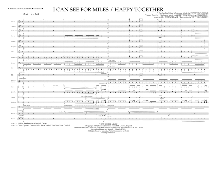 I Can See for Miles/Happy Together - Full Score Marching Band scores gallery preview page 1