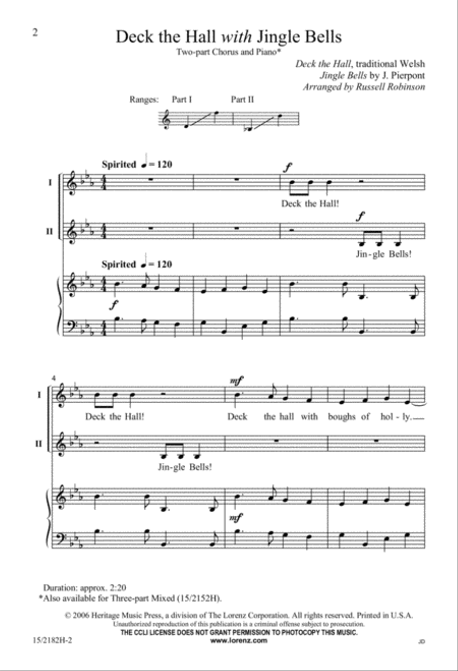 Deck the Hall with Jingle Bells 2-Part scores gallery preview page 2