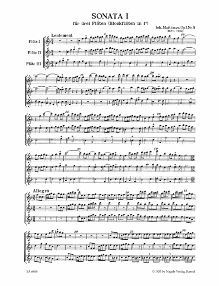 Acht Sonaten for 3 Treble Recorders op. 1/3-10