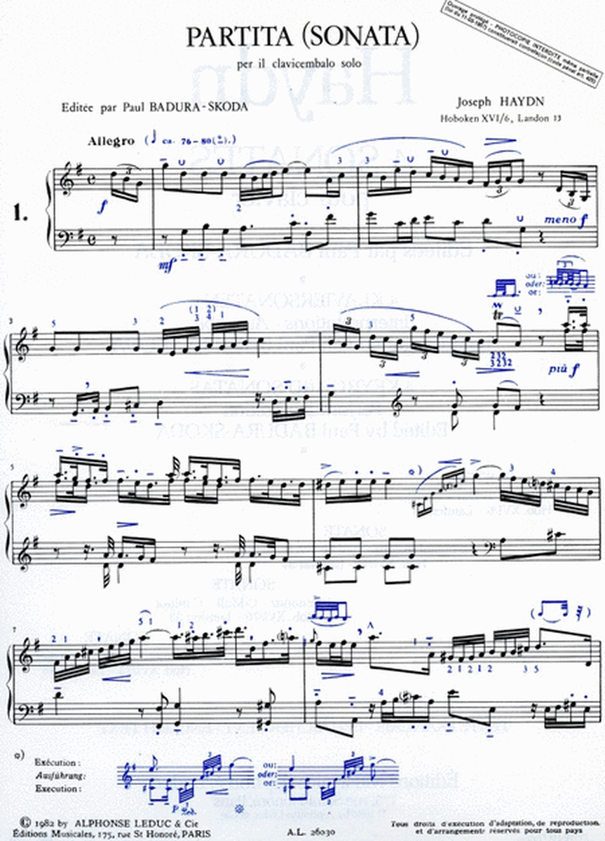Haydn 4 Sonatas Volume 1 In G Major Hob 16/6 Piano Book English