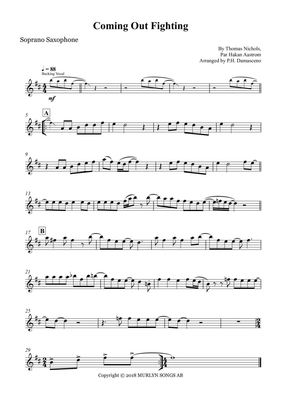 Coming Out Fighting Soprano Saxophone scores gallery preview page 1