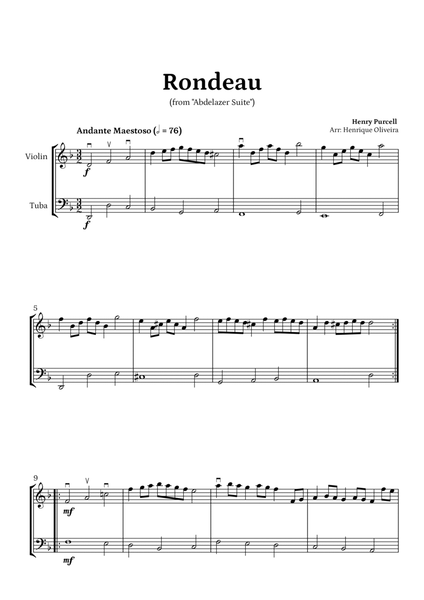Rondeau from "Abdelazer Suite" by Henry Purcell - For Violin and Tuba image number null