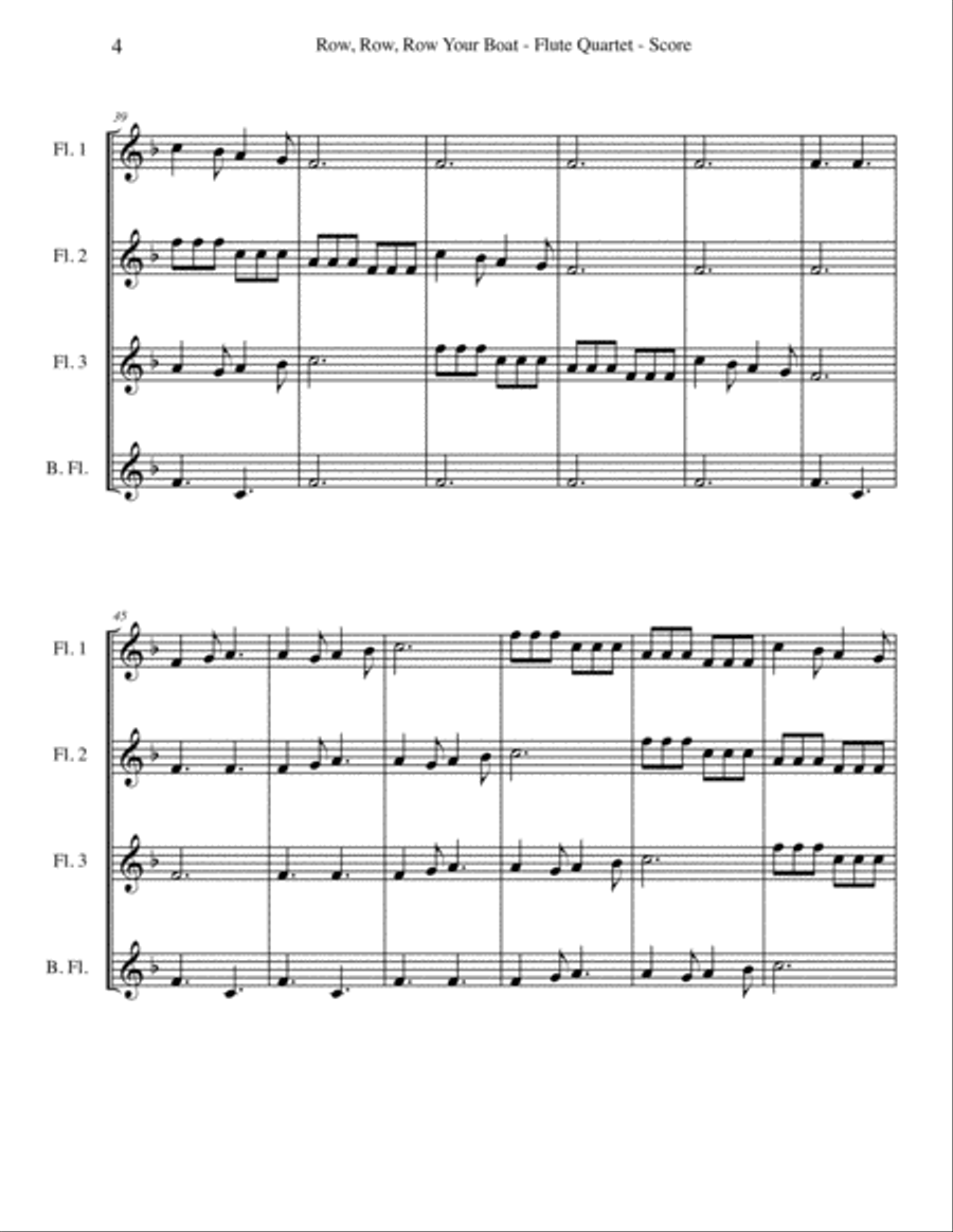 Row, Row, Row Your Boat for Flute Quartet Row, Row, Row Your Boat for Flute Quartet Flute Quartet scores gallery preview page 4