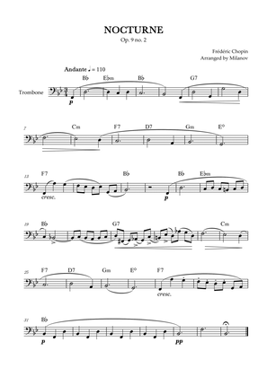 Chopin Nocturne op. 9 no. 2 | Trombone | B-flat Major | Chords | Easy beginner