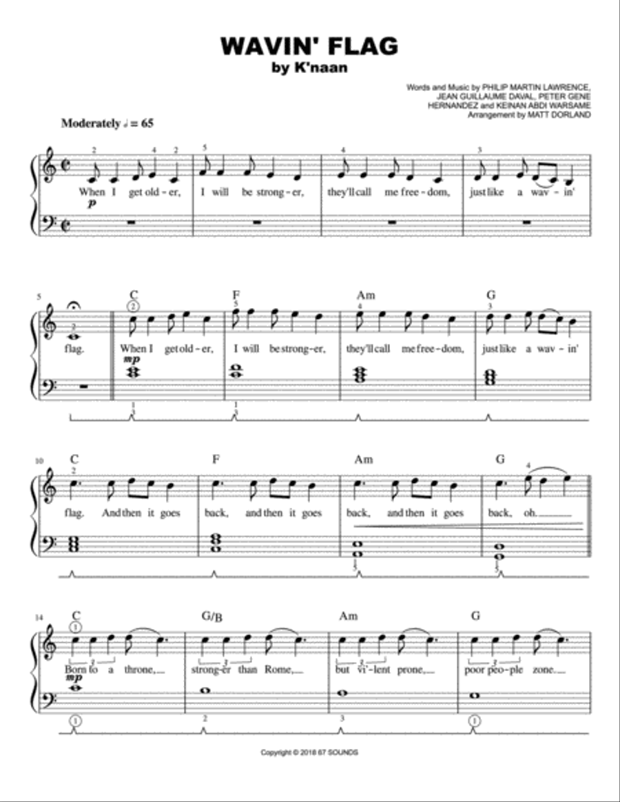 Wavin' Flag (coca-cola Celebration Mix) Easy Piano scores gallery preview page 1