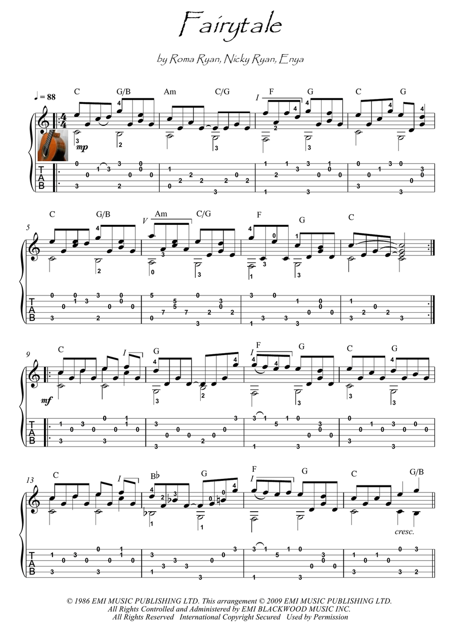 Fairytale Guitar Tablature scores gallery preview page 1