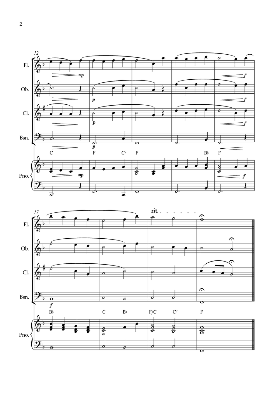 O Come, All Ye Faithful for Woodwind quartet and piano Woodwind Quartet scores gallery preview page 2