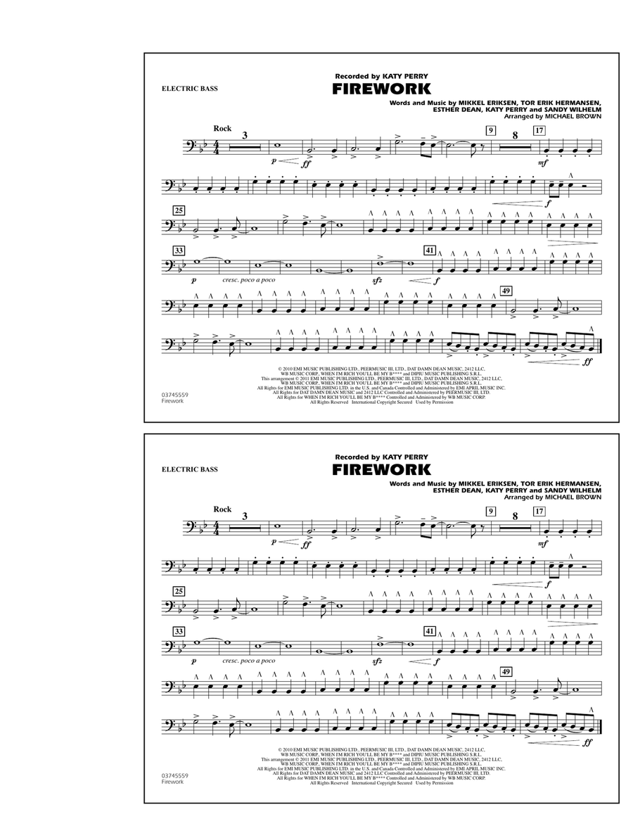 Firework - Electric Bass Marching Band scores gallery preview page 1