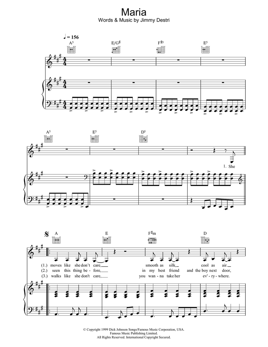 Maria Piano, Vocal, Guitar scores gallery preview page 1