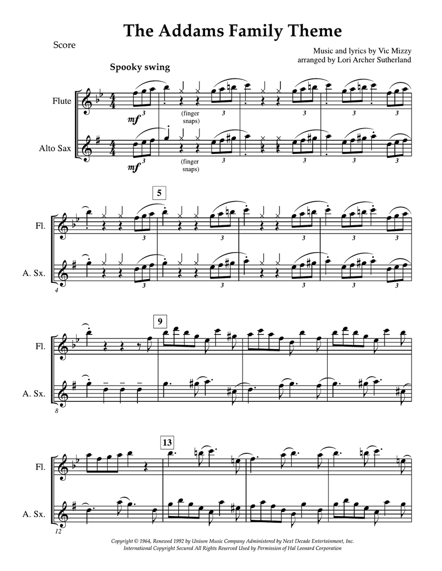 The Addams Family Theme Woodwind Duet scores gallery preview page 2