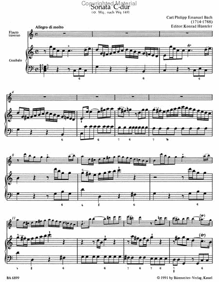 Sonate fur Flote und obligates Cembalo C-Dur Wq 149
