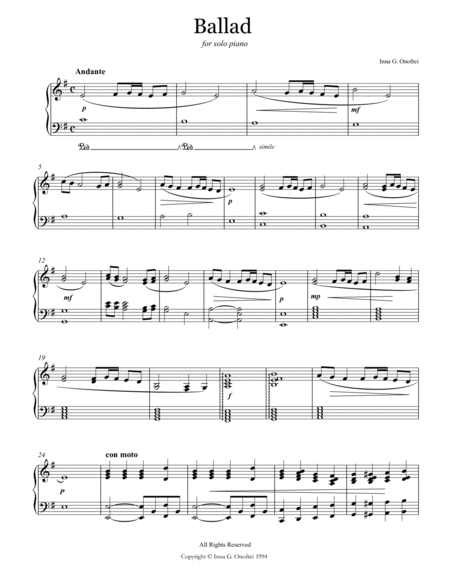 Ballad Piano Solo - Digital Sheet Music