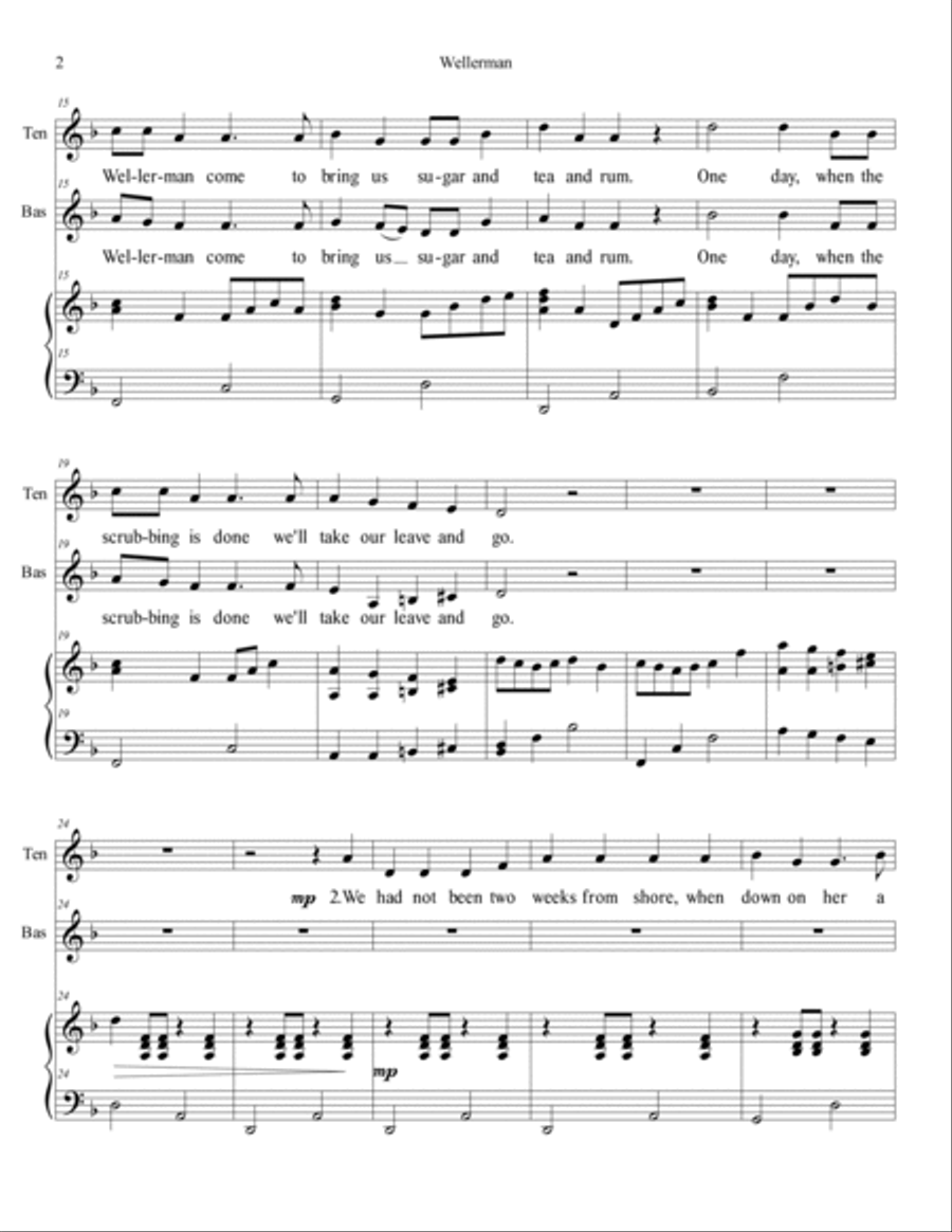 Wellerman - for TB choir and piano - with word changes to save whales in final verse TB scores gallery preview page 2
