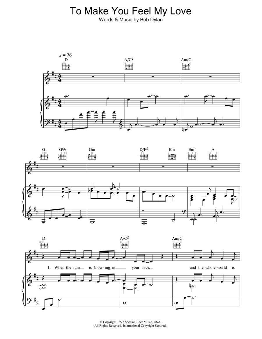 To Make You Feel My Love Piano, Vocal, Guitar scores gallery preview page 1