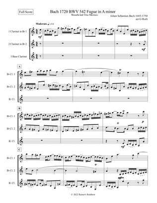 Book cover for Bach 1720 BWV 542 Fugue in Gm Clarinet Trio Parts and Score