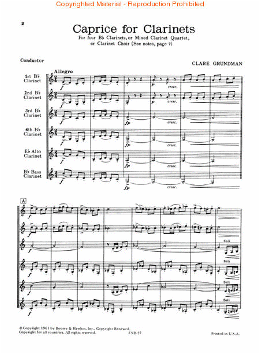Caprice for Clarinets Clarinet Quartet scores gallery preview page 2