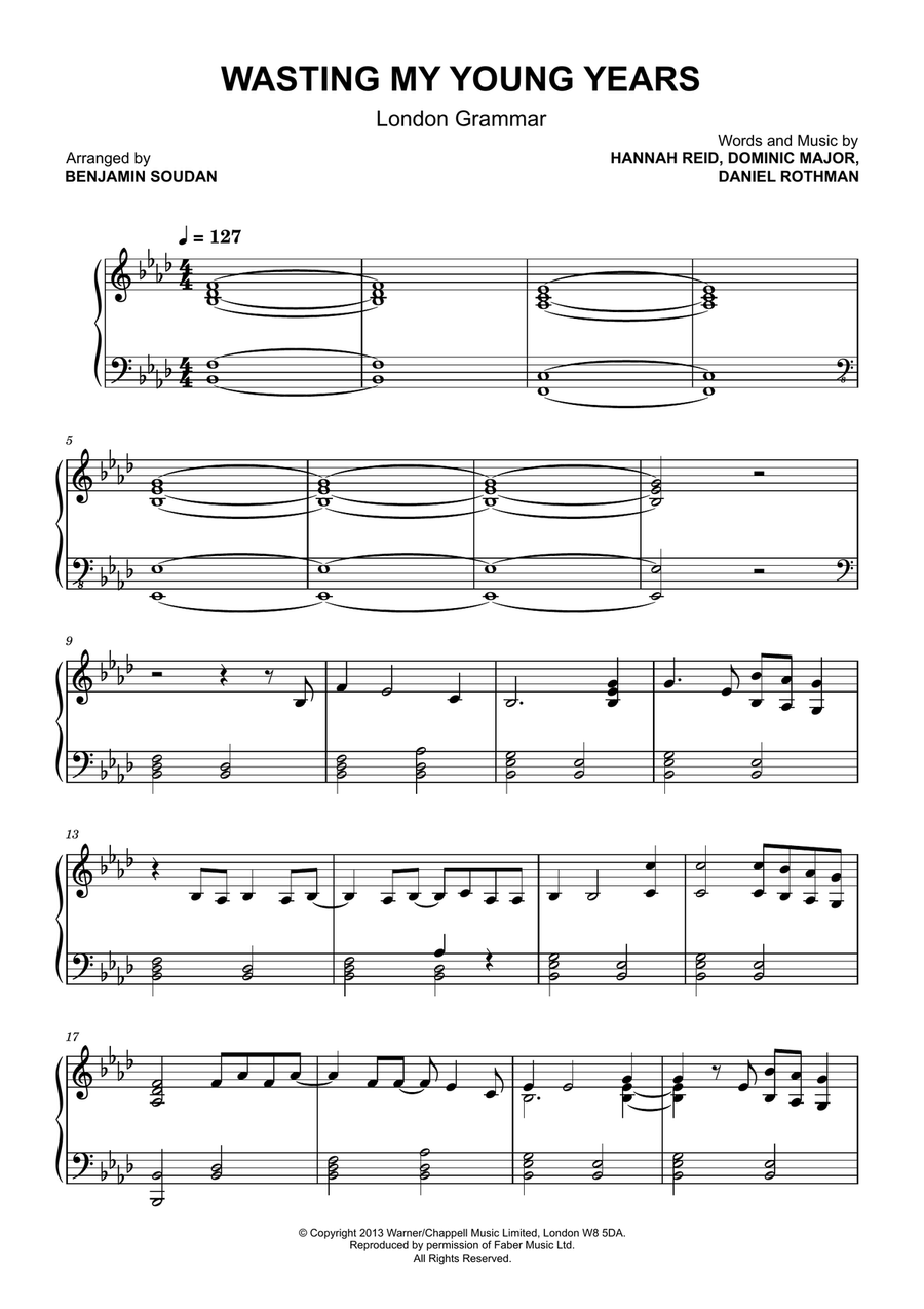 Wasting My Young Years Piano Solo scores gallery preview page 1