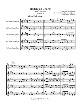Hallelujah (from "Messiah") (D) (Tenor Saxophone Quintet)