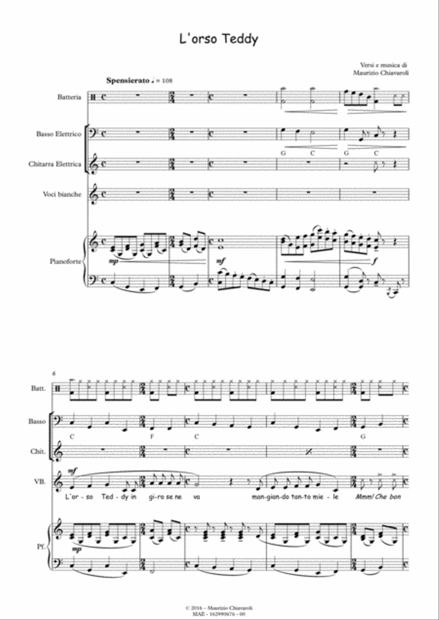 L'orso Teddy (Band version) Unison Choir scores gallery preview page 1