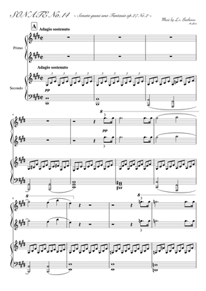 Book cover for "Piano Sonata No. 14" (op.27-2) Piano 4hands, teacher & student ver.