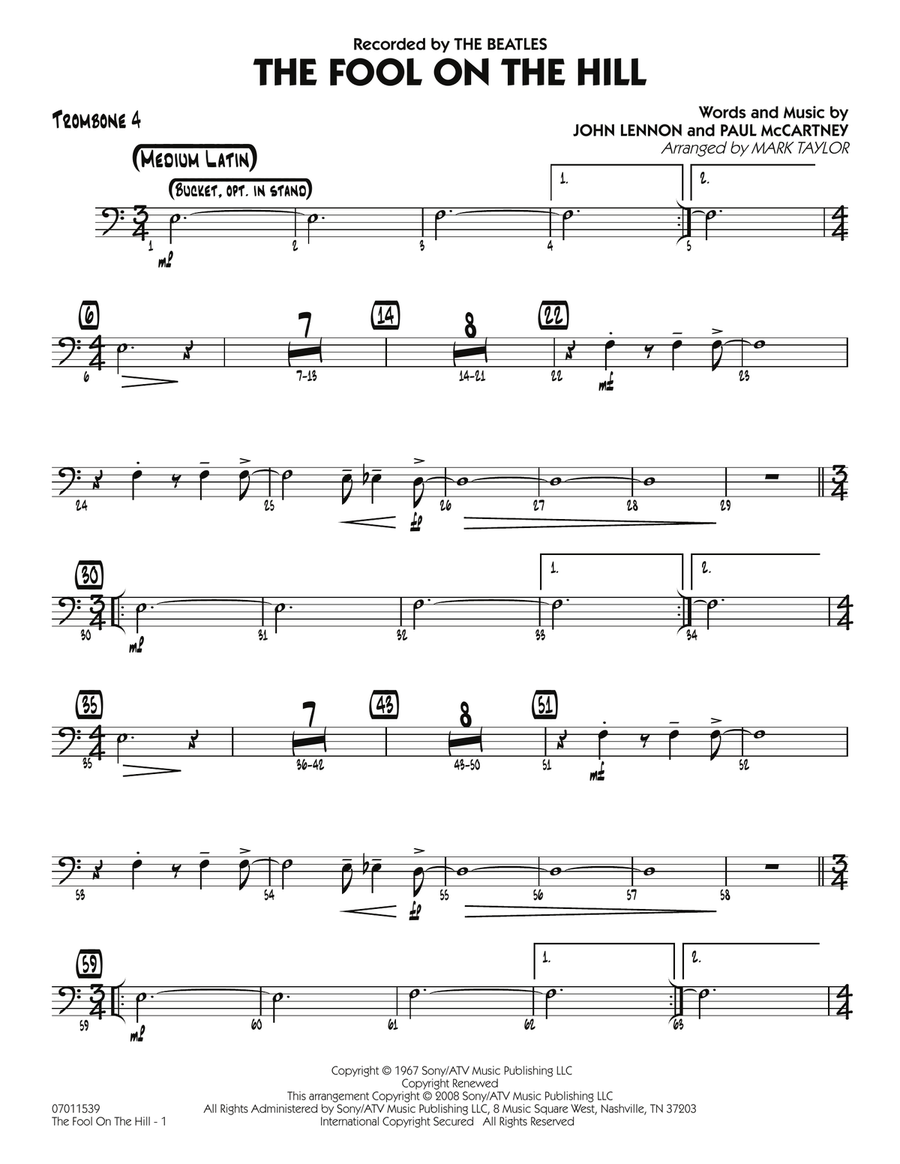 The Fool on the Hill (Flugelhorn Feature) - Trombone 4 Jazz Ensemble scores gallery preview page 1