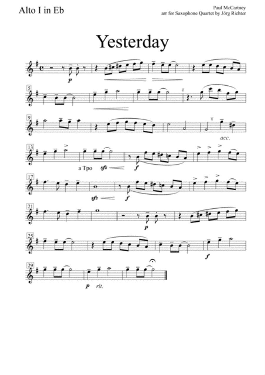 Yesterday Saxophone Quartet scores gallery preview page 4