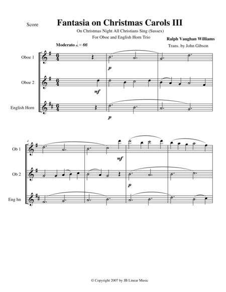 Vaughan Williams - Fantasia on Christmas Carols III for oboe trio image number null
