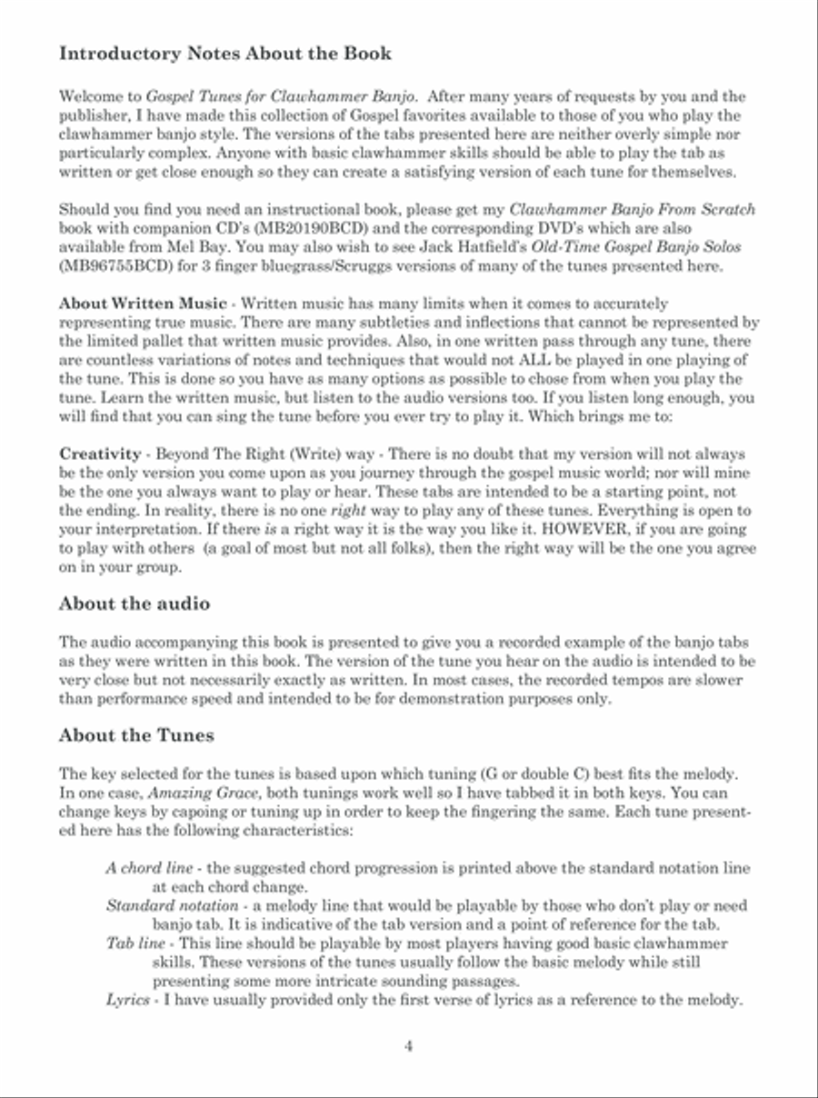 Gospel Tunes for Clawhammer Banjo-Tablature with Standard Notation for Fiddle & Other Instruments image number null