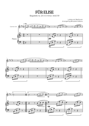 Beethoven • Für Elise / Pour Elise • clarinet & piano sheet music