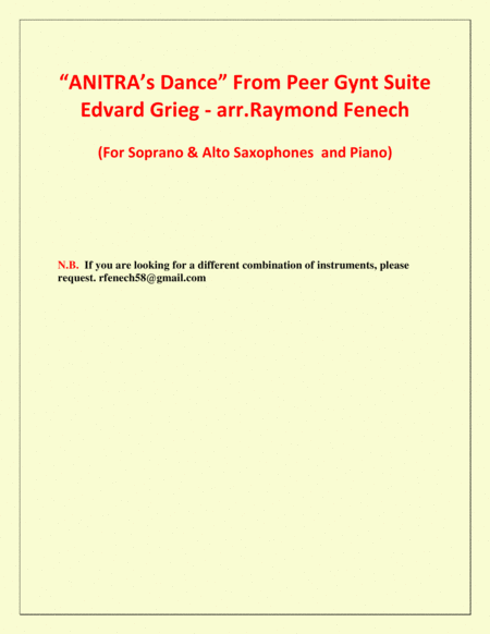 Anitra's Dance - From Peer Gynt - Soprano & Alto Saxaphones and Piano image number null