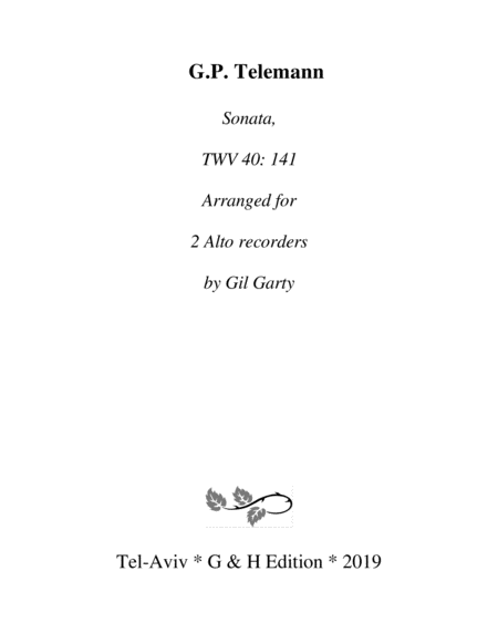 9 sonatas, TWV 40: 141-149 (arrangements for 2 Alto recorders)